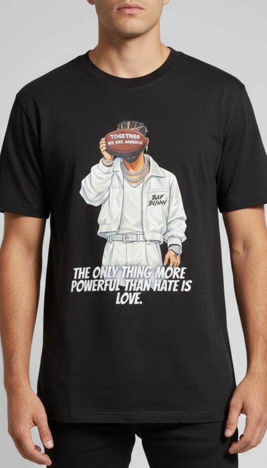 BAD BUNNY “THE ONLY THING MORE POWERFUL THAN HATE IS LOVE” T-SHIRT